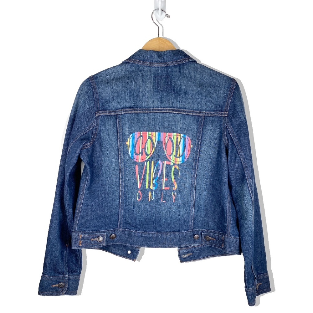 Denim Jacket with Good Vibes Graphic